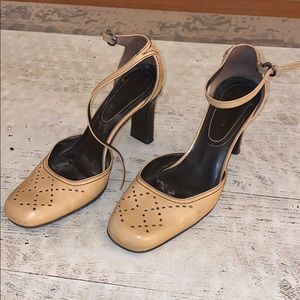 Tan colored ankle strap heels
